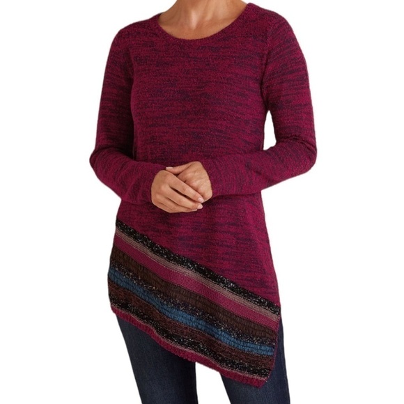 Soft Surroundings Tunic Red Navy Mixed Media Knit Tunic Sweater Size PXS - Picture 1 of 13